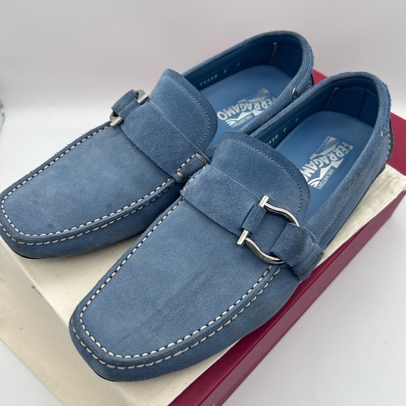 Salvatore Ferragamo Other - Salvatore Ferragamo Men Driving Suede Blue Moccasin Loafers Logo Sz 9 D